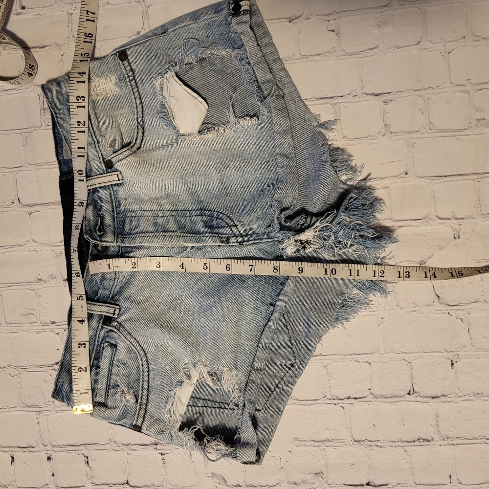 Oneteaspoon Cotton Distressed Cutoff Denim Jean Shorts Light Wash Blue Size 26 - Picture 7 of 8